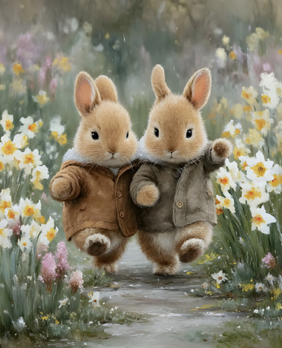 Two bunny friends coats - friends, in