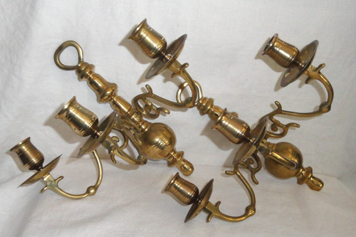 Pair brass wall - sconces, ~