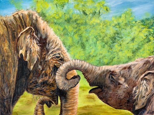 Framed elephant painting - framed,