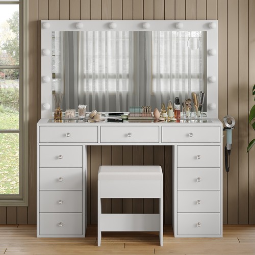 Drawer vanity desk with led - drawer,
