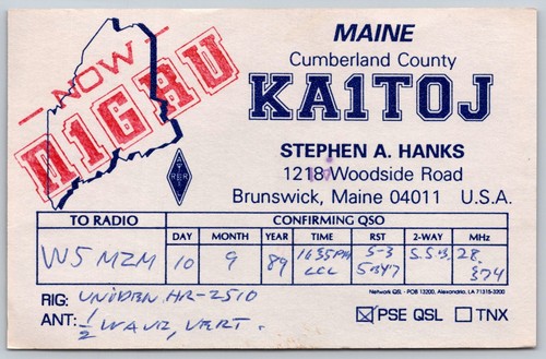 1989 ka1toj maine qsl - ka1toj,
