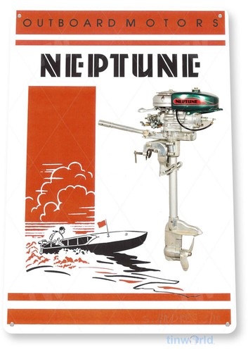 Tin sign neptune outboard - sign,