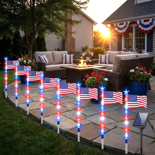 8pcs solar american led flag - solar,