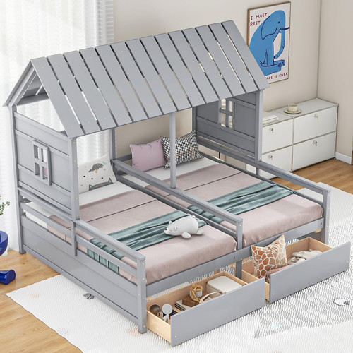 Grey house platform - grey, beds